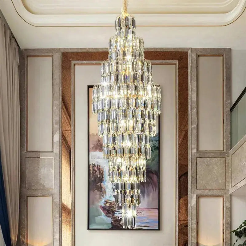 Anita Luxury Crystal Staircase Long Chandelier for high ceiling staircase and foyer lighting