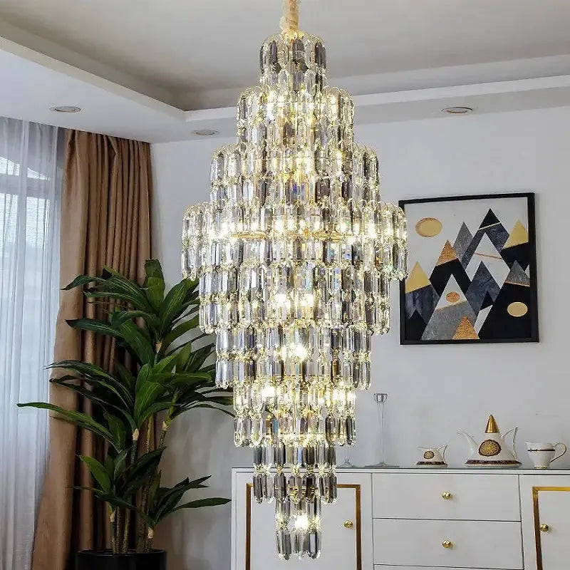 Anita Luxury Crystal Staircase Long Chandelier for high ceiling staircase and foyer lighting