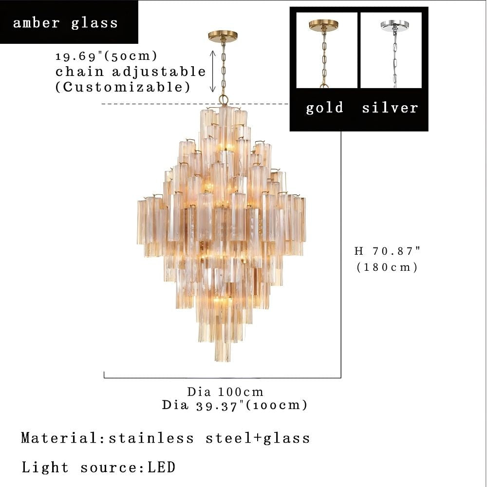 Arcdeco Large Glass Chandelier for high ceiling staircase and foyer lighting