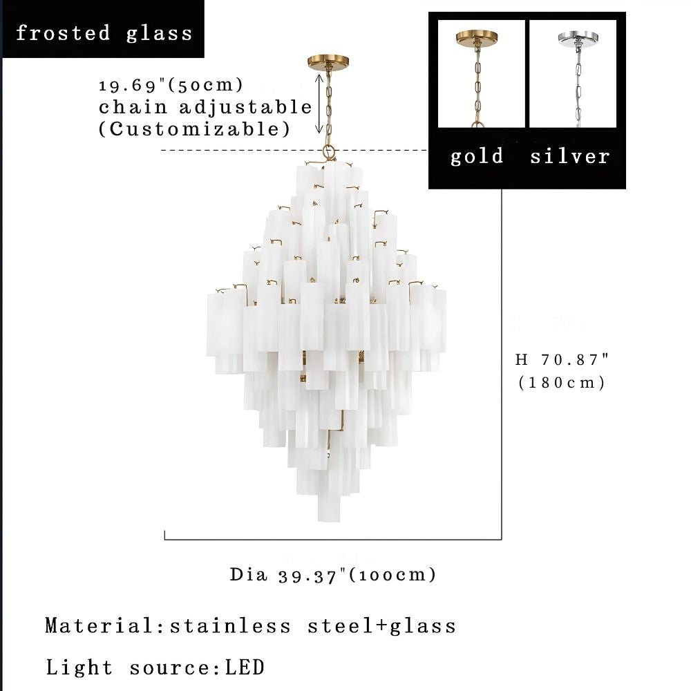 Arcdeco Large Glass Chandelier for high ceiling staircase and foyer lighting