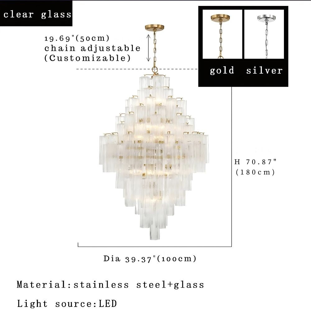 Arcdeco Large Glass Chandelier for high ceiling staircase and foyer lighting