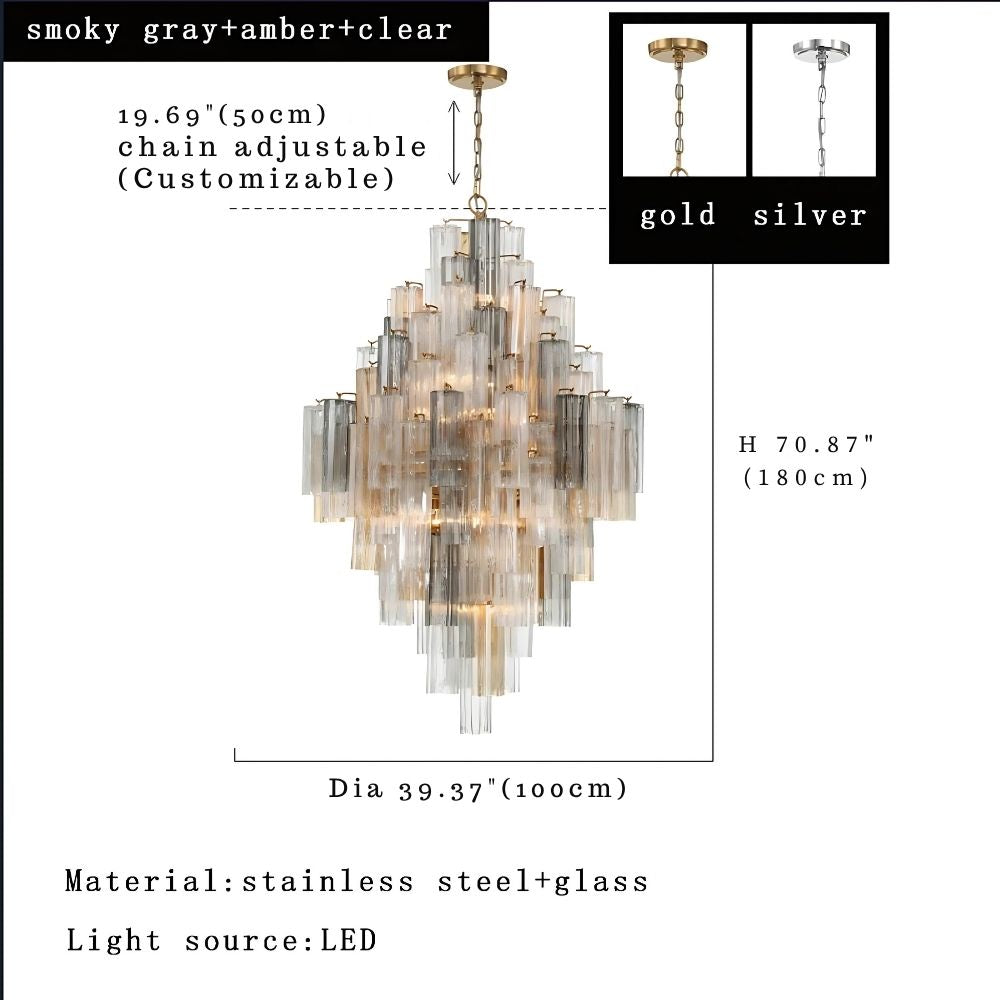 Arcdeco Large Glass Chandelier for high ceiling staircase and foyer lighting