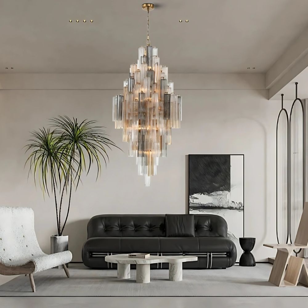 Arcdeco Large Glass Chandelier for high ceiling staircase and foyer lighting