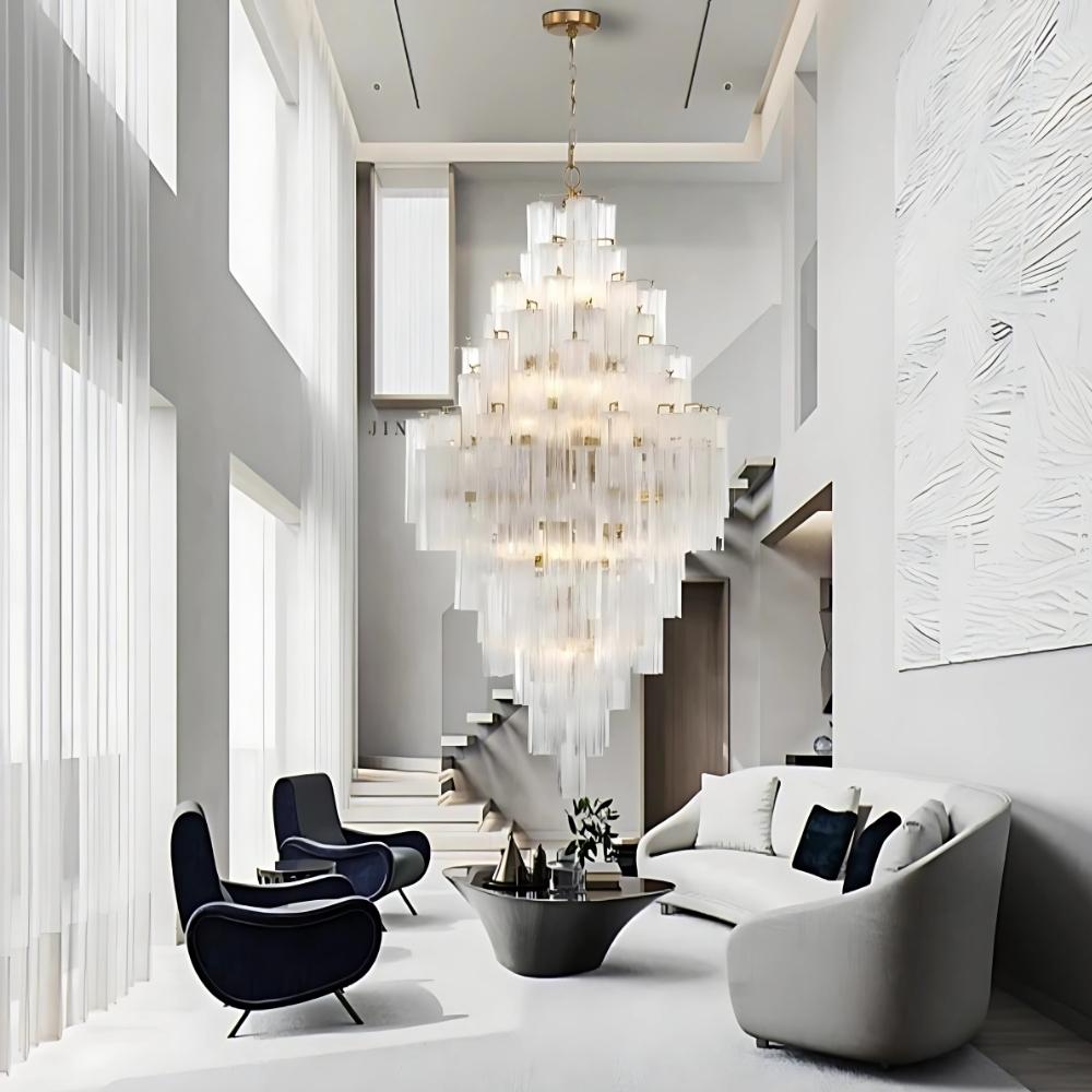Arcdeco Large Glass Chandelier for high ceiling staircase and foyer lighting