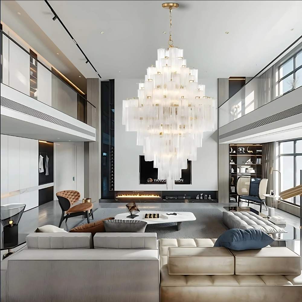 Arcdeco Large Glass Chandelier for high ceiling staircase and foyer lighting