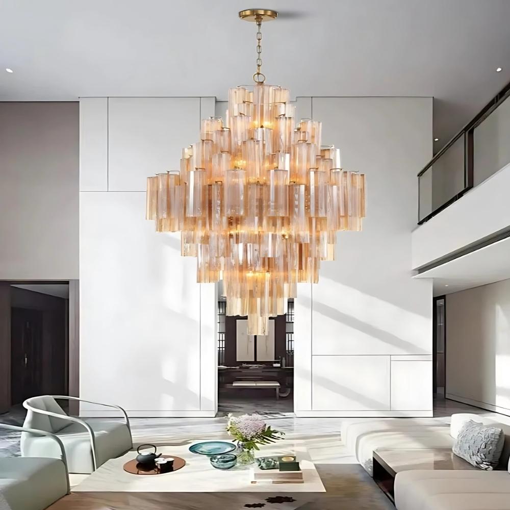Arcdeco Large Glass Chandelier for high ceiling staircase and foyer lighting