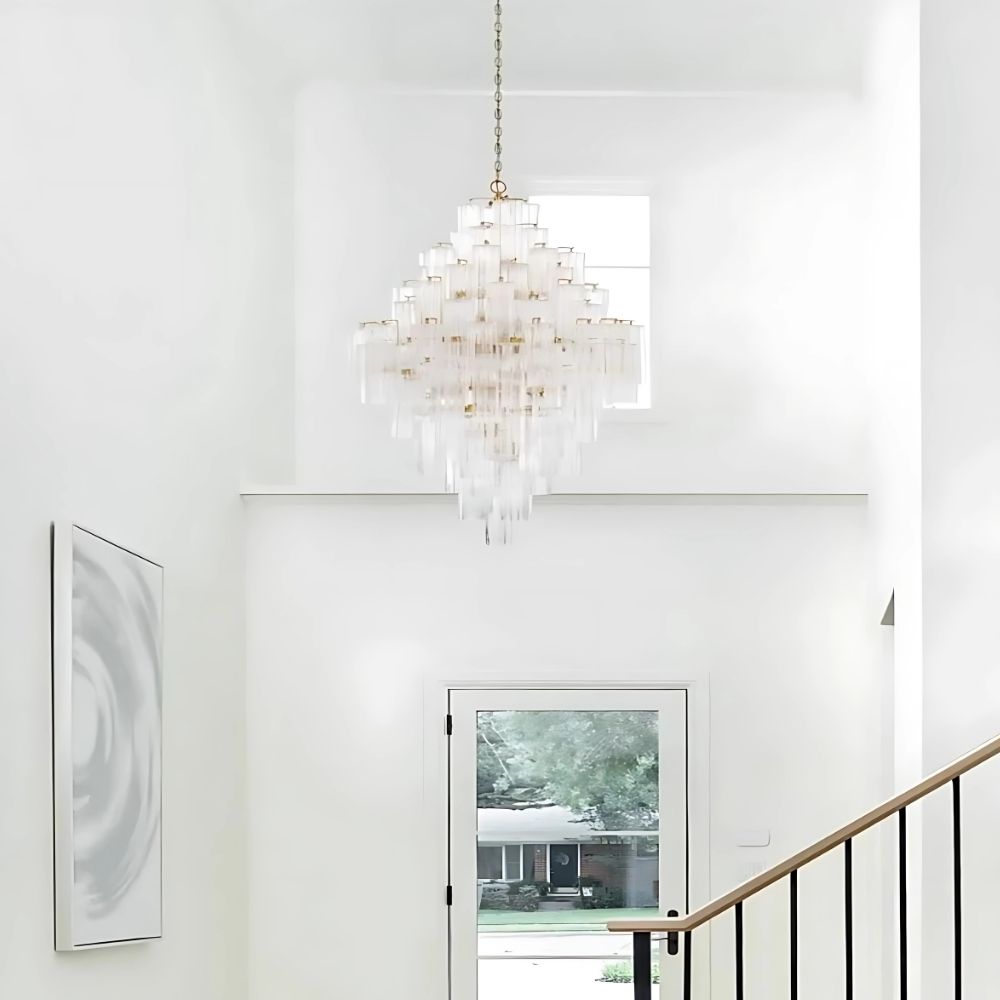 Arcdeco Large Glass Chandelier for high ceiling staircase and foyer lighting