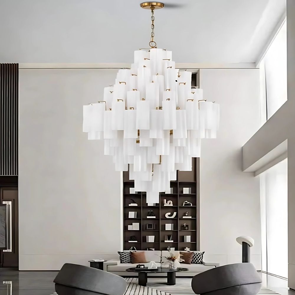 Arcdeco Large Glass Chandelier for high ceiling staircase and foyer lighting