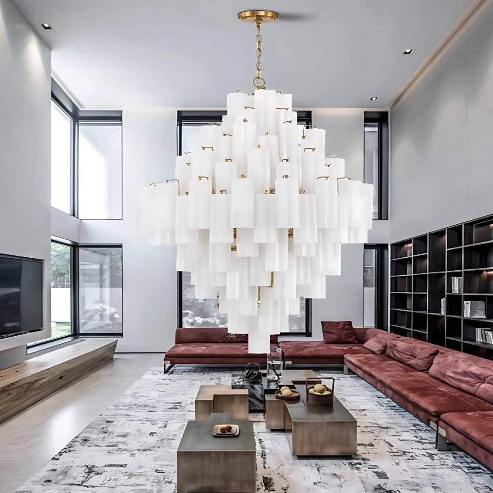 Arcdeco Large Glass Chandelier for high ceiling staircase and foyer lighting