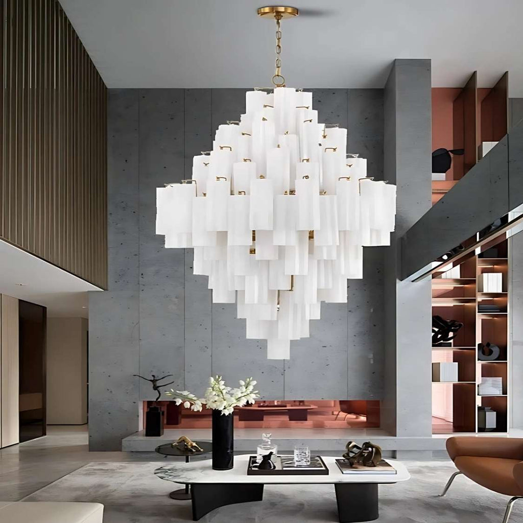 Arcdeco Large Glass Chandelier for high ceiling staircase and foyer lighting