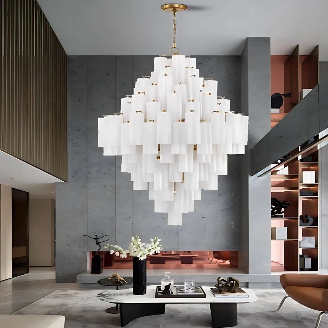 Arcdeco Large Glass Chandelier for high ceiling staircase and foyer lighting