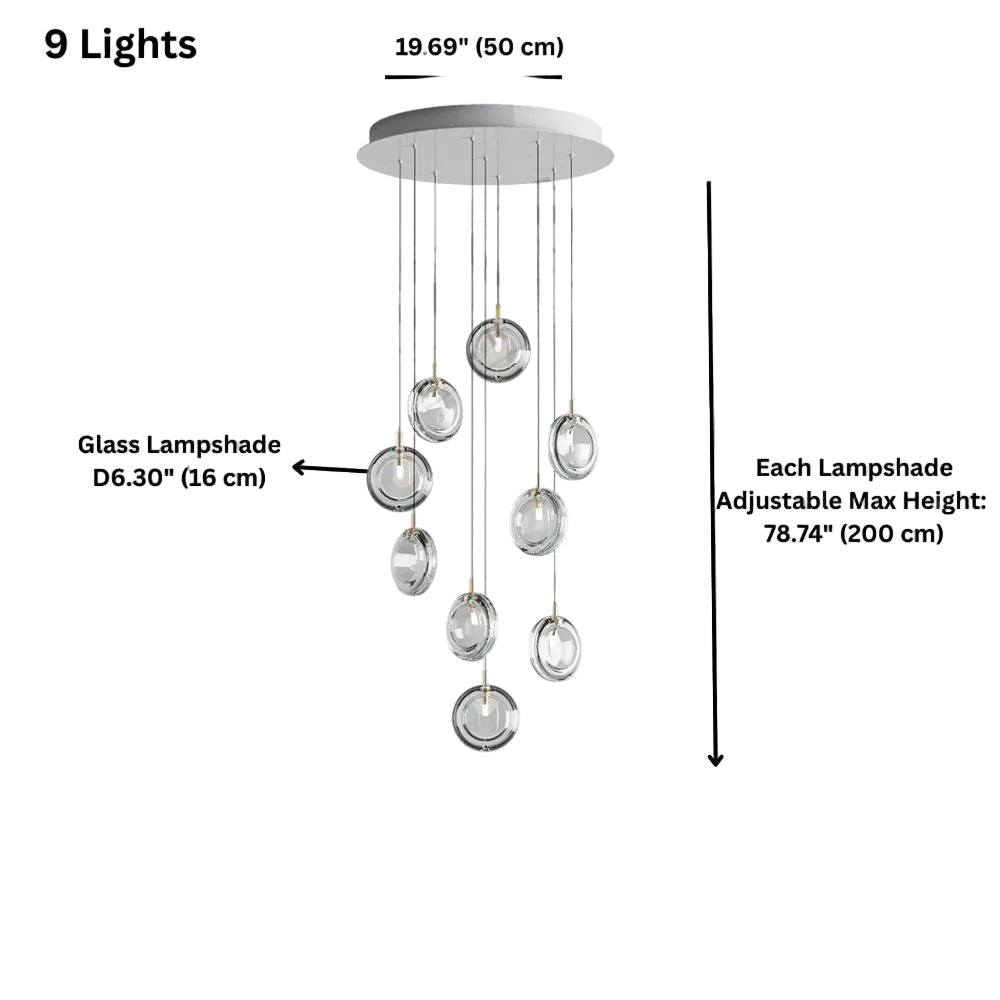 Arcli Contemporary Glass Cluster Chandelier for high ceiling staircase and foyer lighting