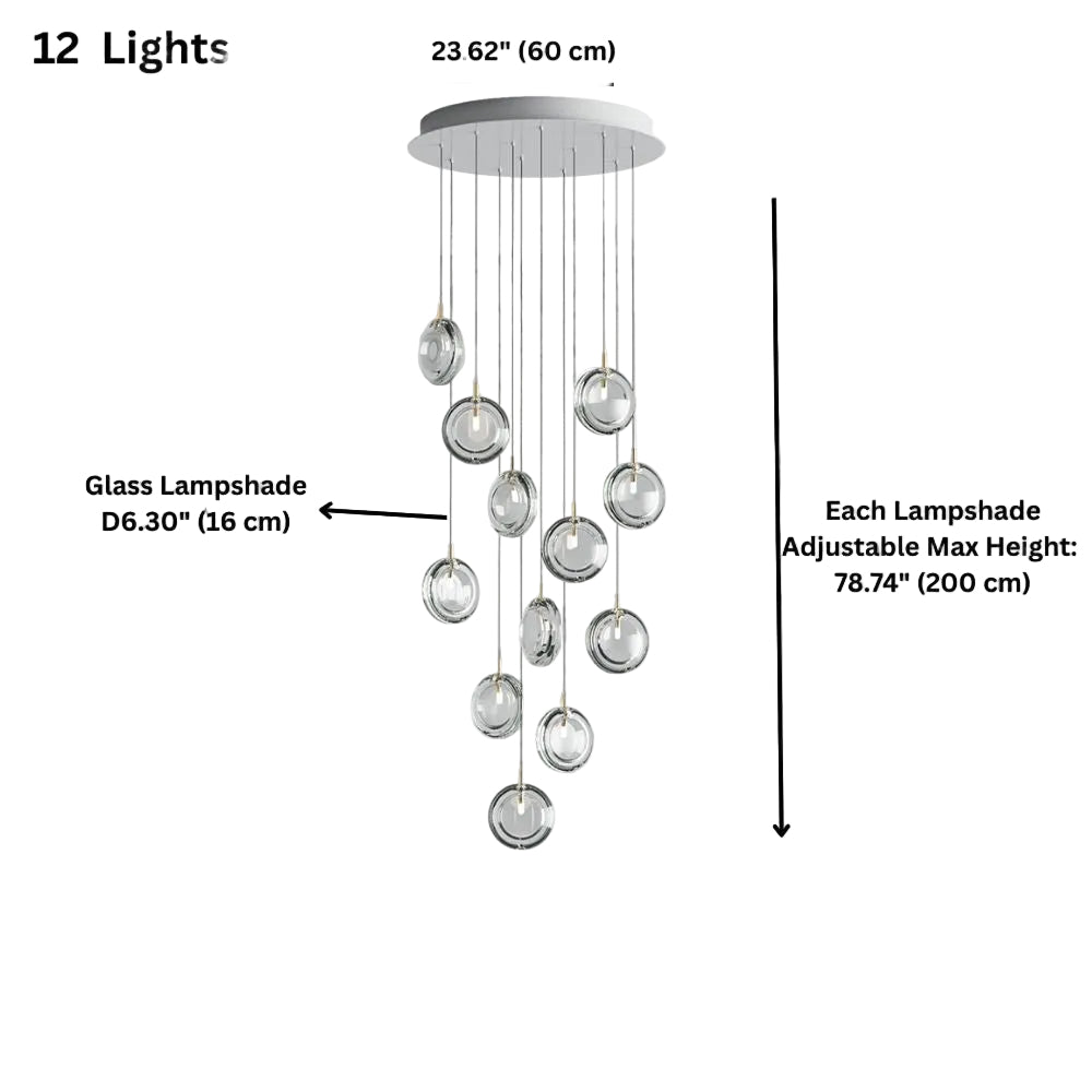 Arcli Contemporary Glass Cluster Chandelier for high ceiling staircase and foyer lighting