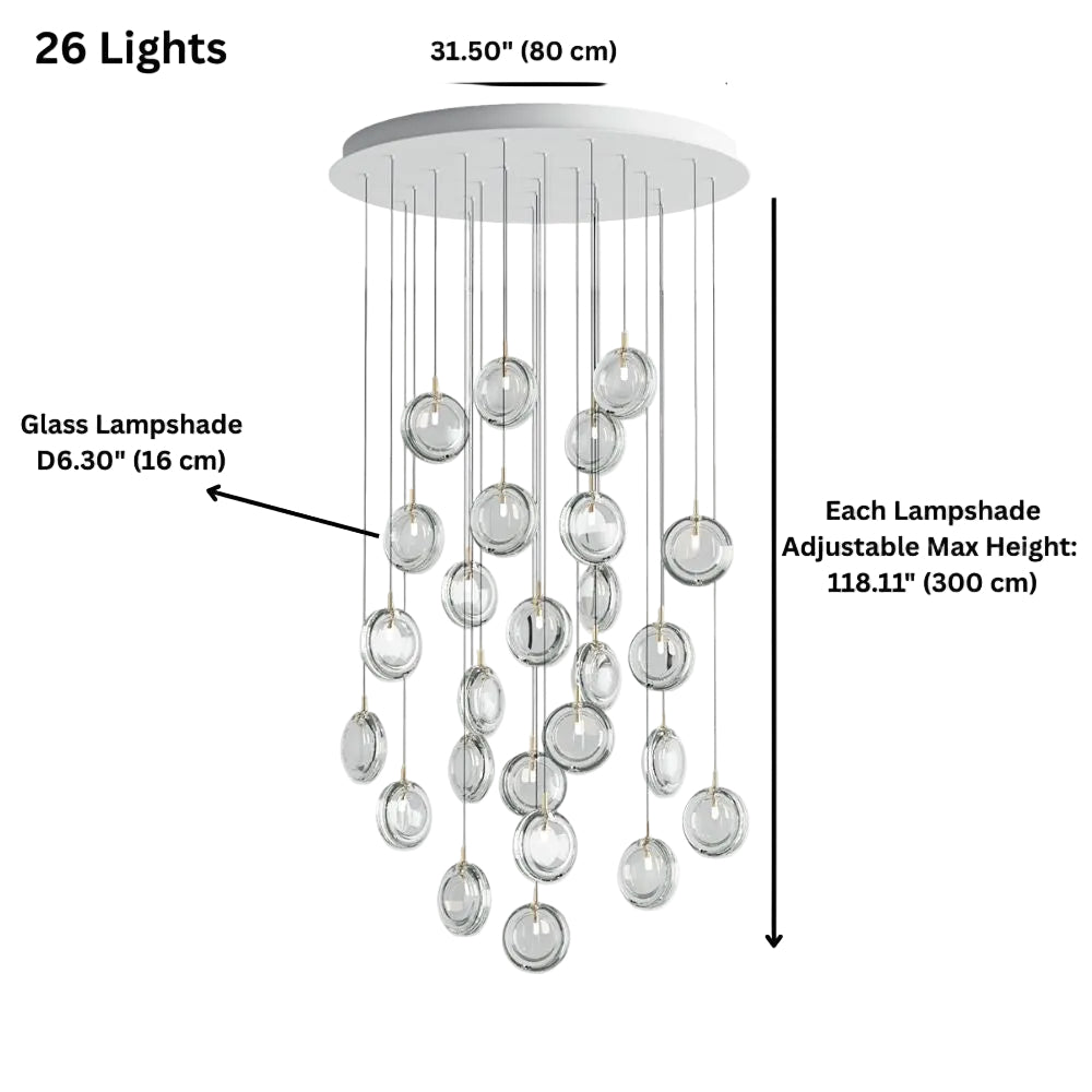 Arcli Contemporary Glass Cluster Chandelier for high ceiling staircase and foyer lighting
