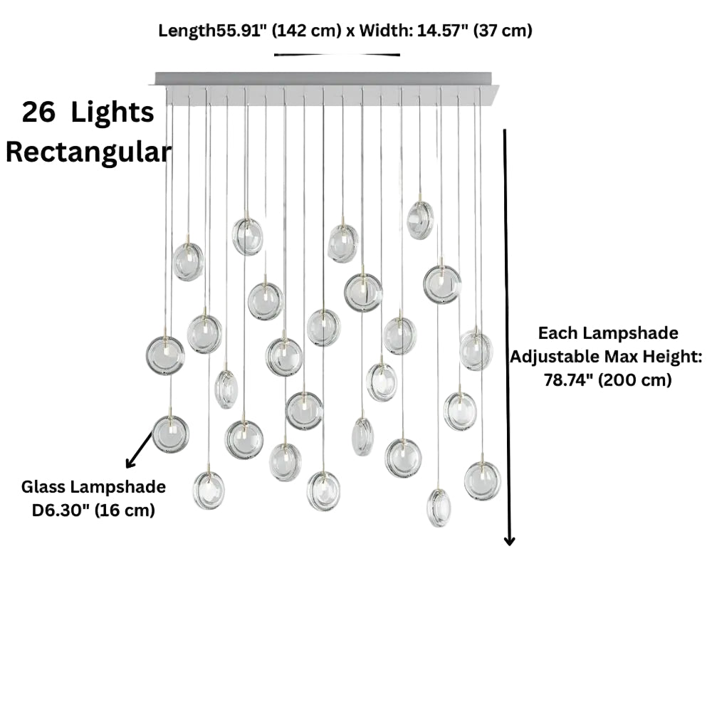 Arcli Contemporary Glass Cluster Chandelier for high ceiling staircase and foyer lighting