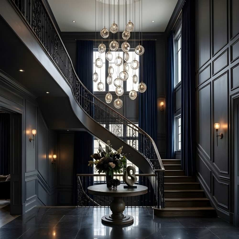 Arcli Contemporary Glass Cluster Chandelier for high ceiling staircase and foyer lighting