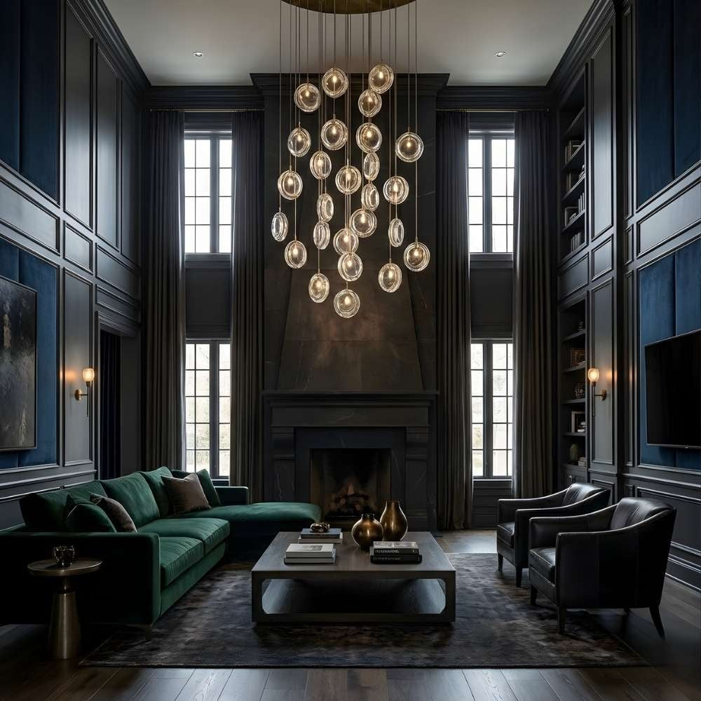 Arcli Contemporary Glass Cluster Chandelier for high ceiling staircase and foyer lighting