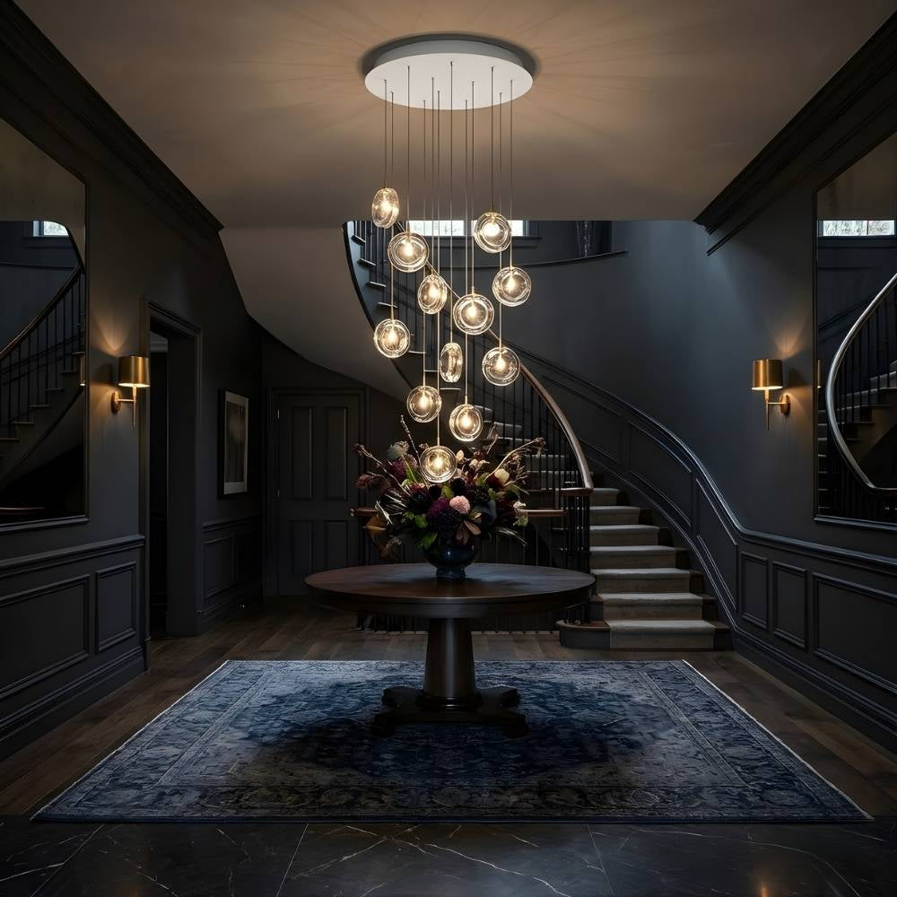 Arcli Contemporary Glass Cluster Chandelier for high ceiling staircase and foyer lighting