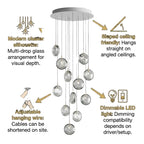 Arcli Contemporary Glass Cluster Chandelier for high ceiling staircase and foyer lighting