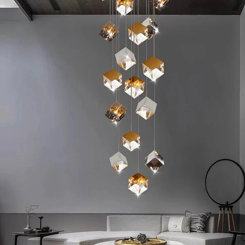 Aren Cube Large Pendant Light For High Ceilings for high ceiling staircase and foyer lighting