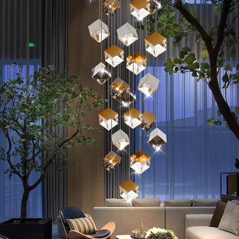 Aren Cube Large Pendant Light For High Ceilings for high ceiling staircase and foyer lighting