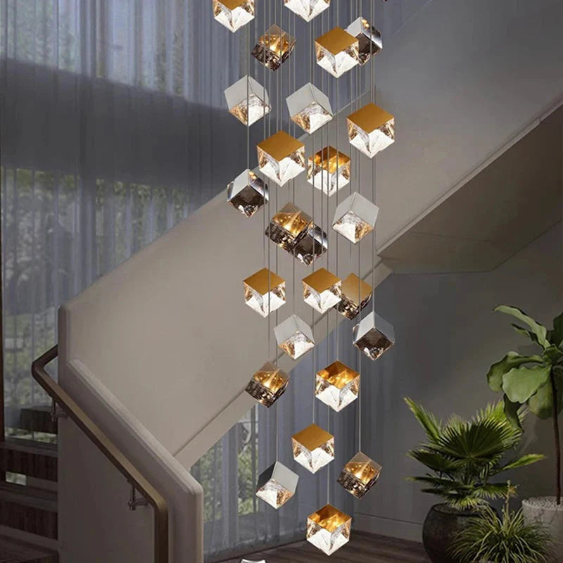 Aren Cube Large Pendant Light For High Ceilings for high ceiling staircase and foyer lighting