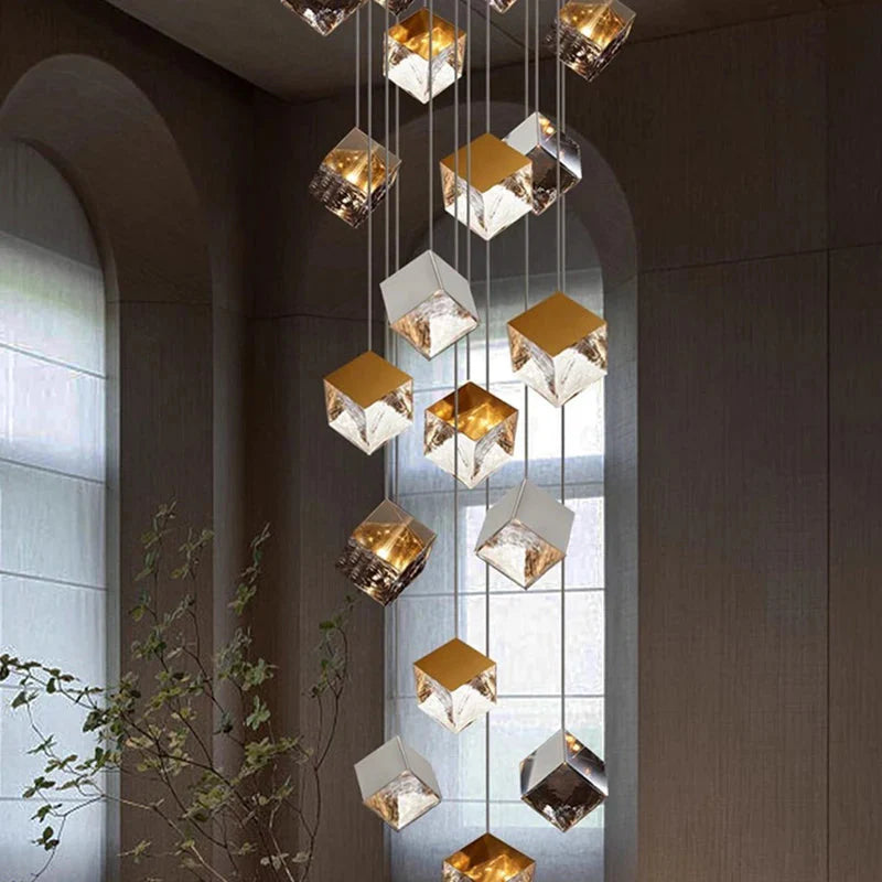 Aren Cube Large Pendant Light For High Ceilings for high ceiling staircase and foyer lighting