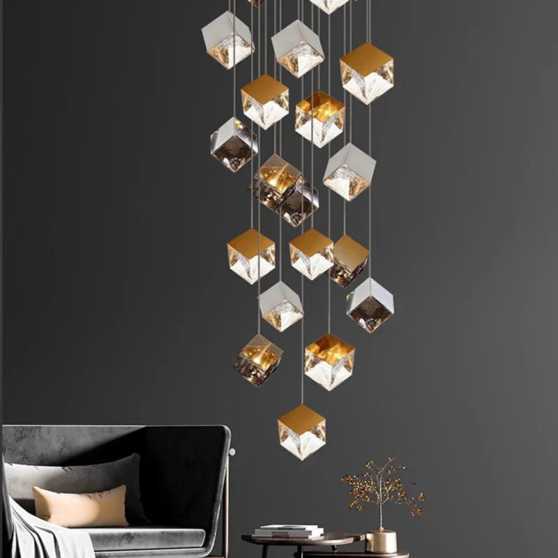 Aren Cube Large Pendant Light For High Ceilings for high ceiling staircase and foyer lighting