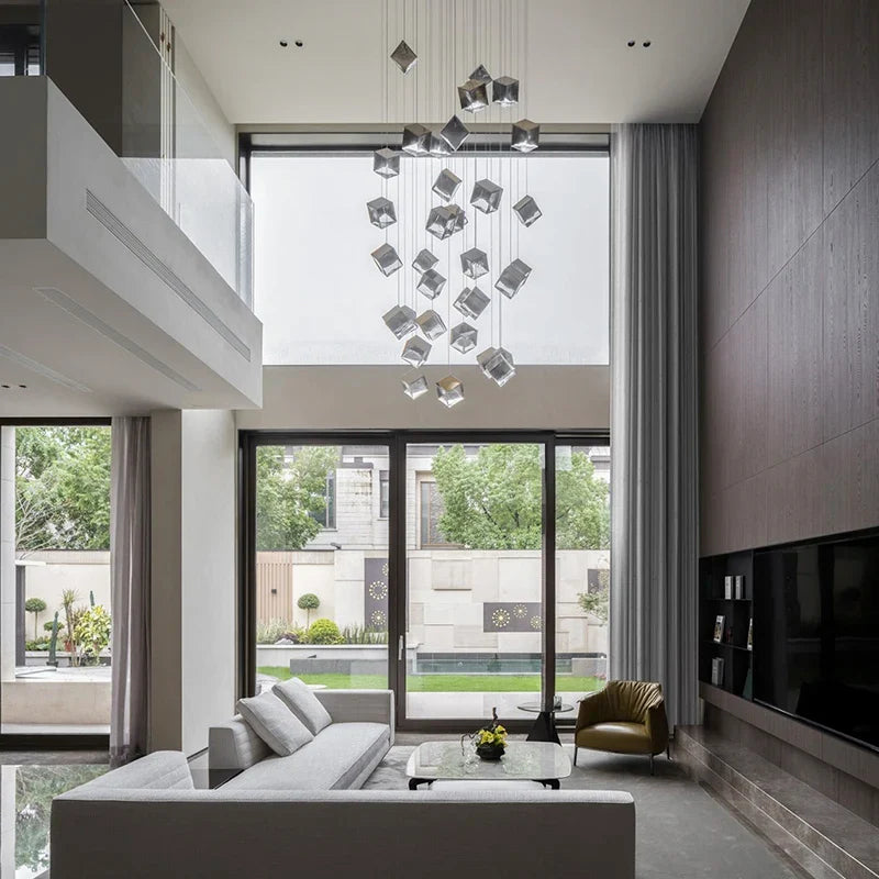 Aren Cube Large Pendant Light For High Ceilings for high ceiling staircase and foyer lighting