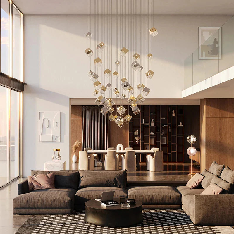 Aren Cube Large Pendant Light For High Ceilings for high ceiling staircase and foyer lighting
