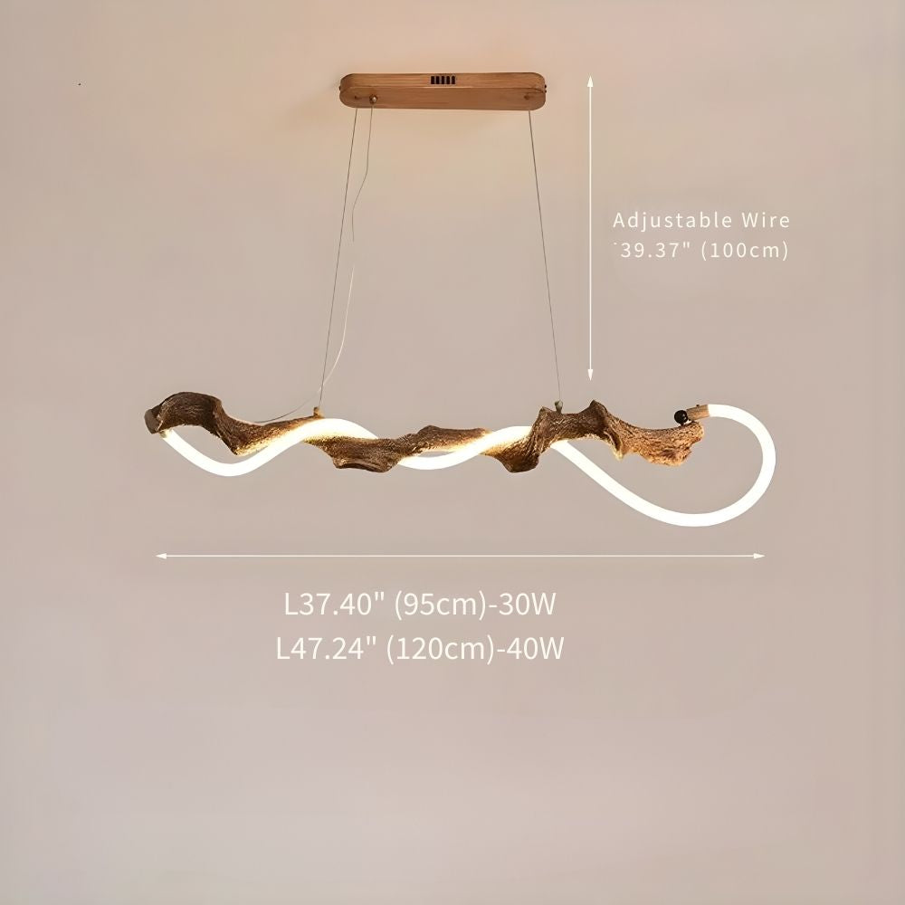 Sculpted Branch Wood-Look Linear Chandelier by Bling Lighting Studio
