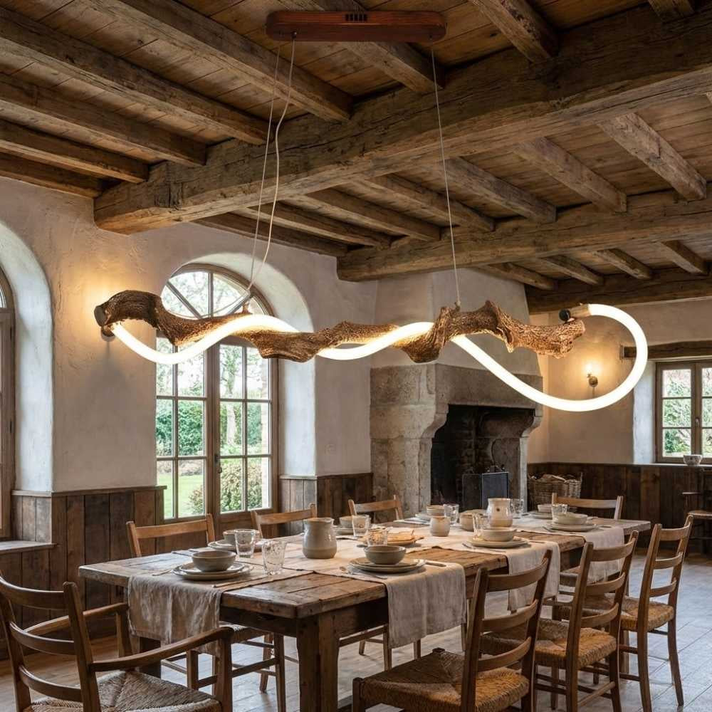 Sculpted Branch Wood-Look Linear Chandelier by Bling Lighting Studio