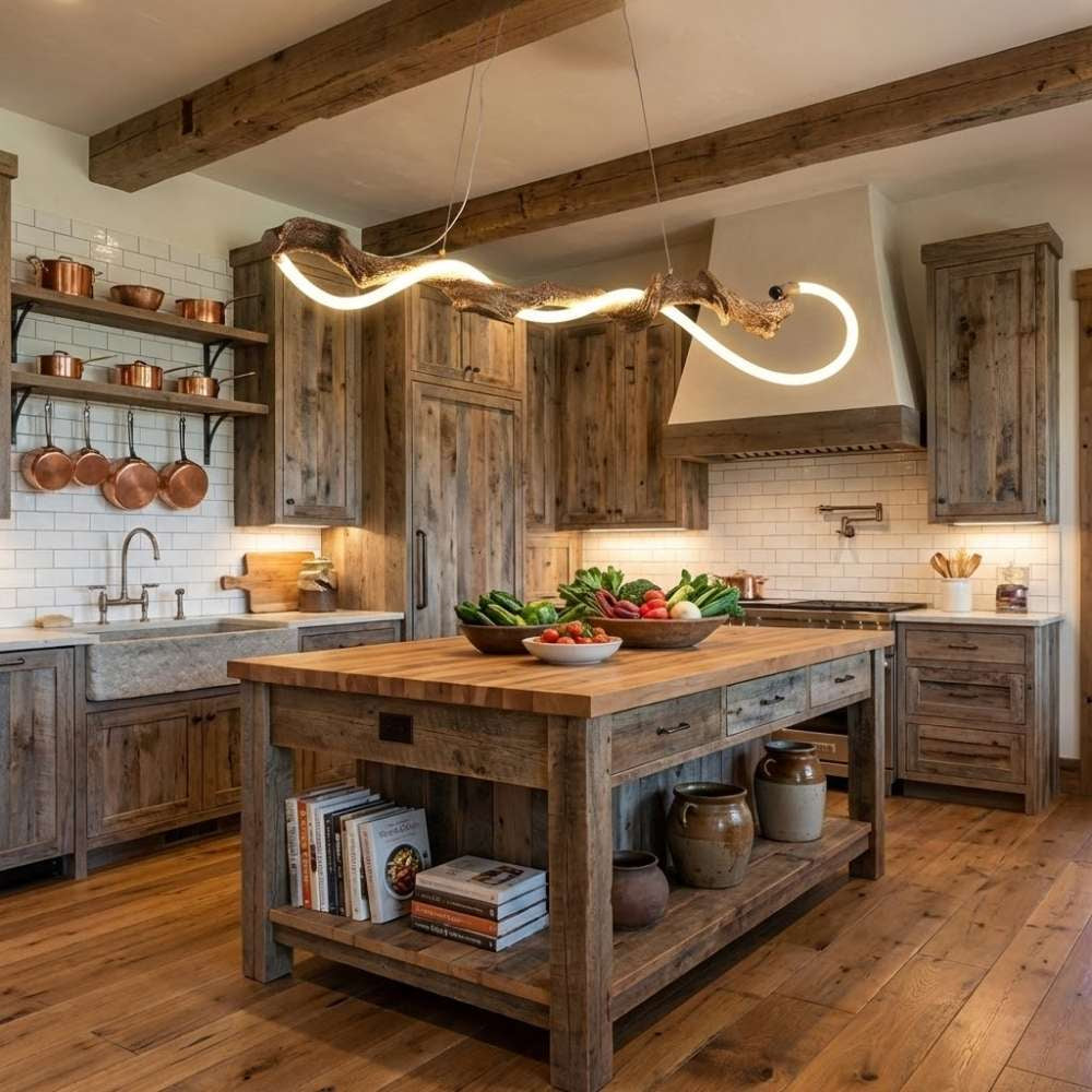 Sculpted Branch Wood-Look Linear Chandelier by Bling Lighting Studio