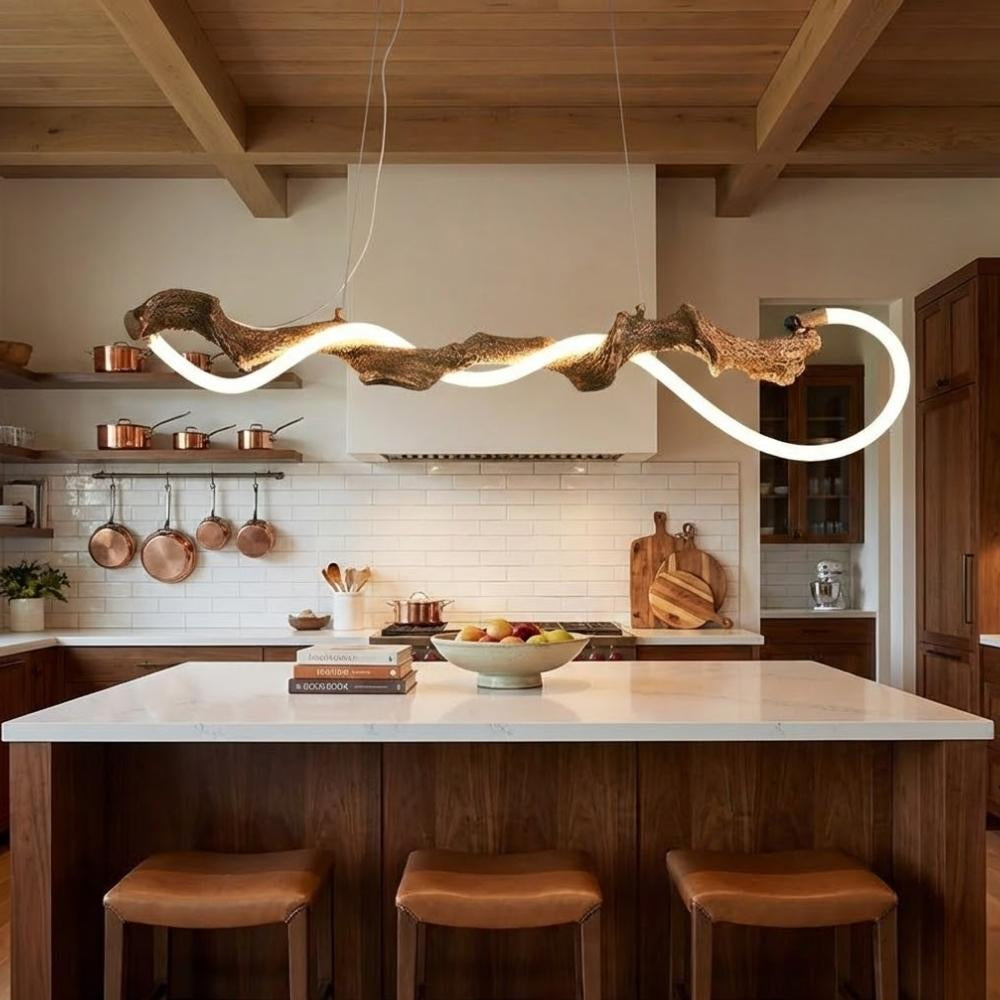 Sculpted Branch Wood-Look Linear Chandelier by Bling Lighting Studio