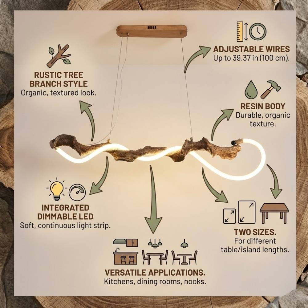 Sculpted Branch Wood-Look Linear Chandelier by Bling Lighting Studio