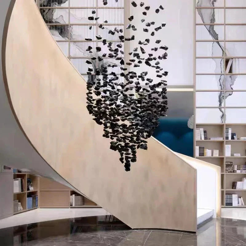 Art Stone Chandelier For Entryway with High Ceiling for high ceiling staircase and foyer lighting