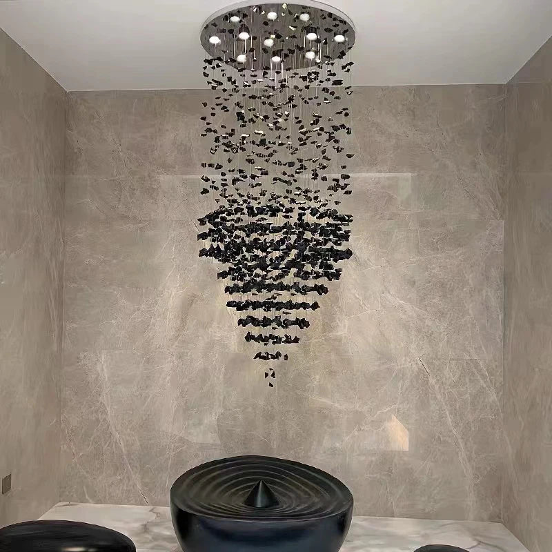 Art Stone Chandelier For Entryway with High Ceiling for high ceiling staircase and foyer lighting
