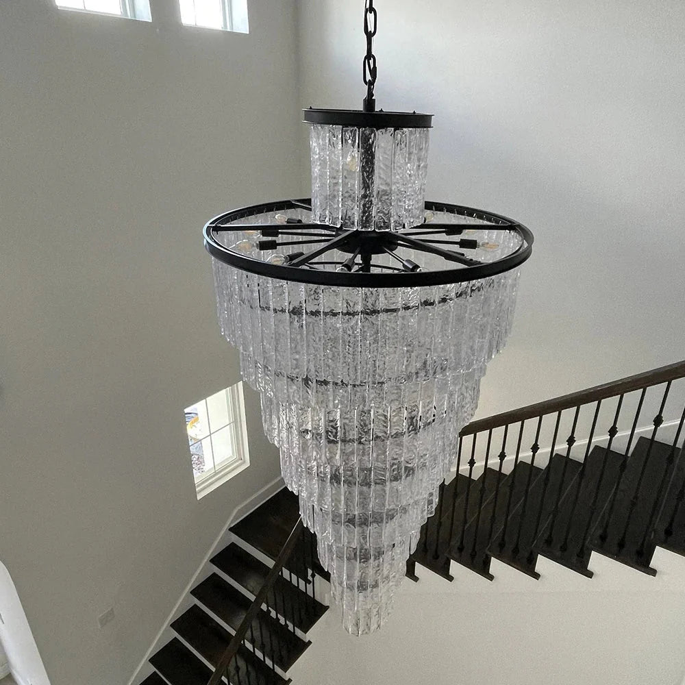 Assena Large Black high Ceiling Entryway Chandelier for high ceiling staircase and foyer lighting