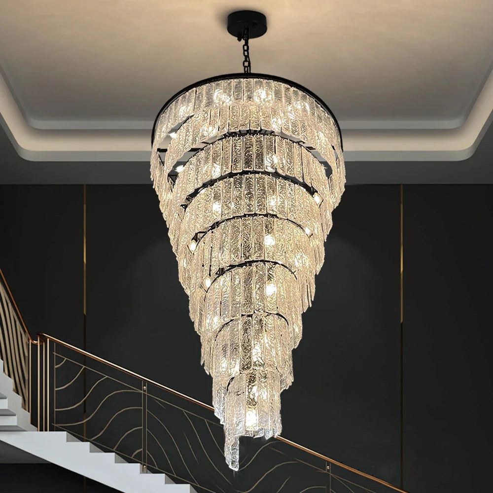 Assena Large Black high Ceiling Entryway Chandelier for high ceiling staircase and foyer lighting