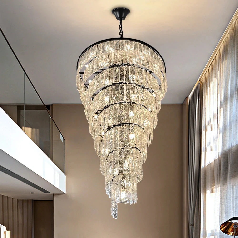 Assena Large Black high Ceiling Entryway Chandelier for high ceiling staircase and foyer lighting