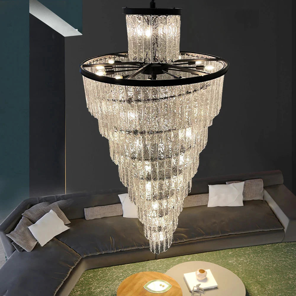 Assena Large Black high Ceiling Entryway Chandelier for high ceiling staircase and foyer lighting