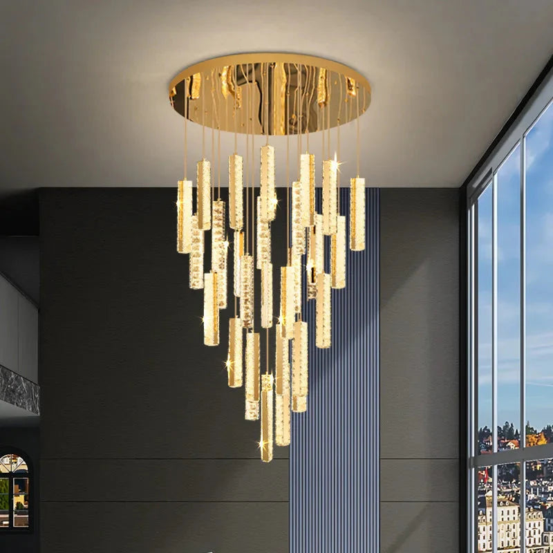 Aten Crystal Staircase Chandelier for high ceiling staircase and foyer lighting