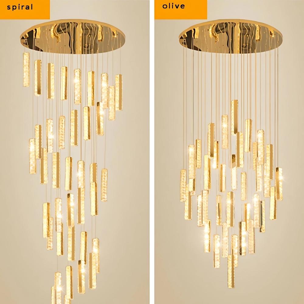 Aten Crystal Staircase Chandelier for high ceiling staircase and foyer lighting
