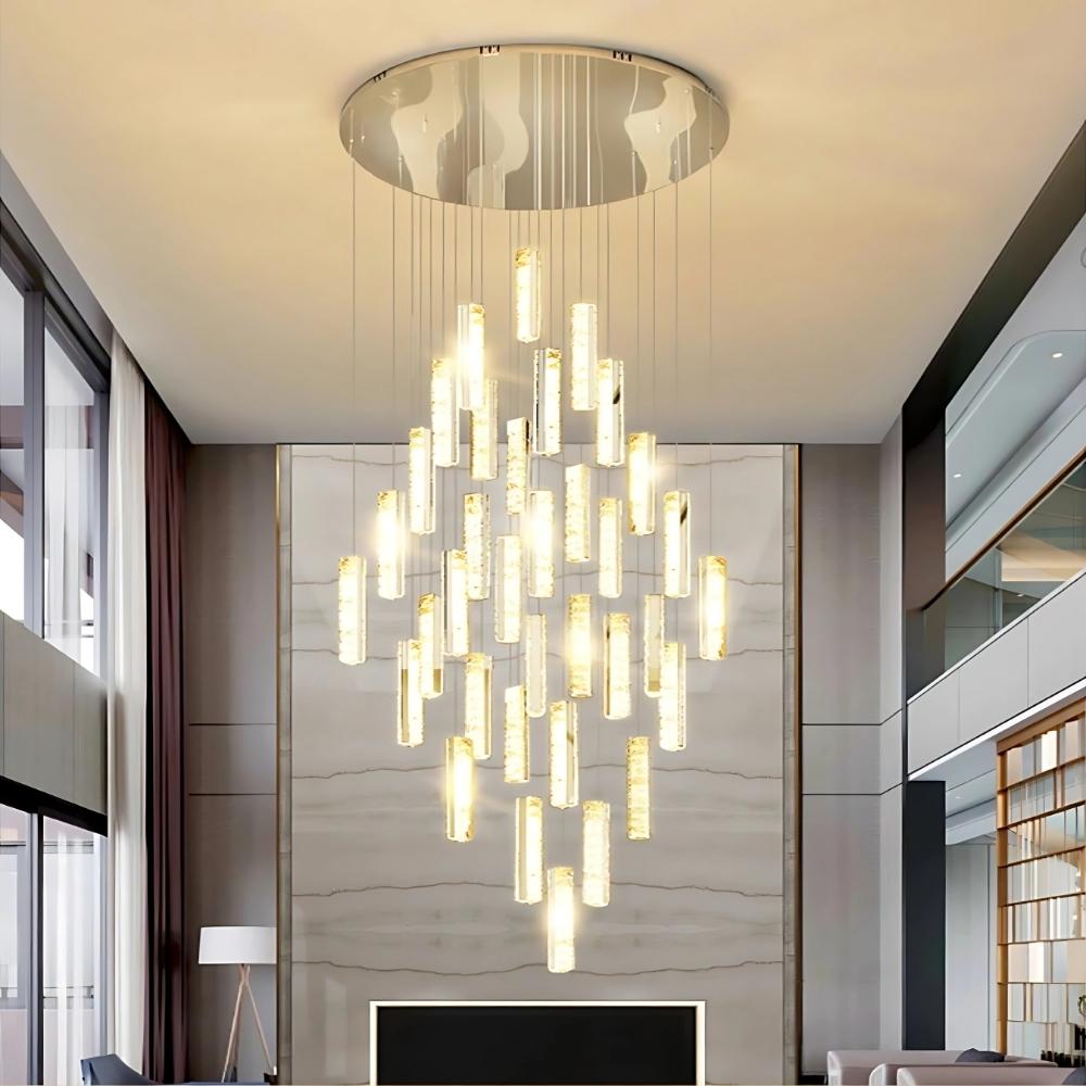 Aten Crystal Staircase Chandelier for high ceiling staircase and foyer lighting