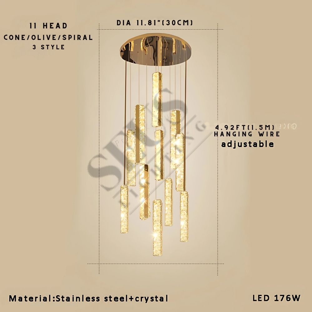 Aten Crystal Staircase Chandelier for high ceiling staircase and foyer lighting