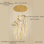 Aten Crystal Staircase Chandelier for high ceiling staircase and foyer lighting