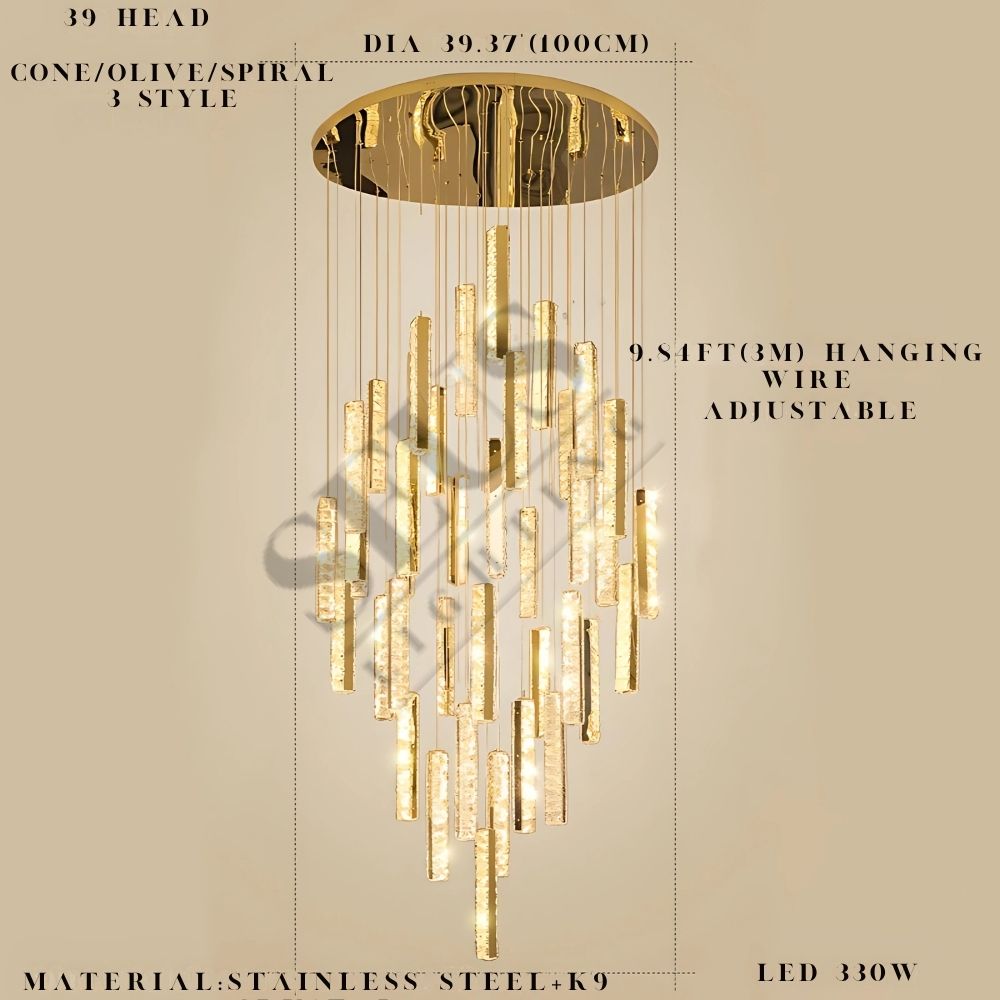 Aten Crystal Staircase Chandelier for high ceiling staircase and foyer lighting