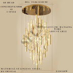 Aten Crystal Staircase Chandelier for high ceiling staircase and foyer lighting