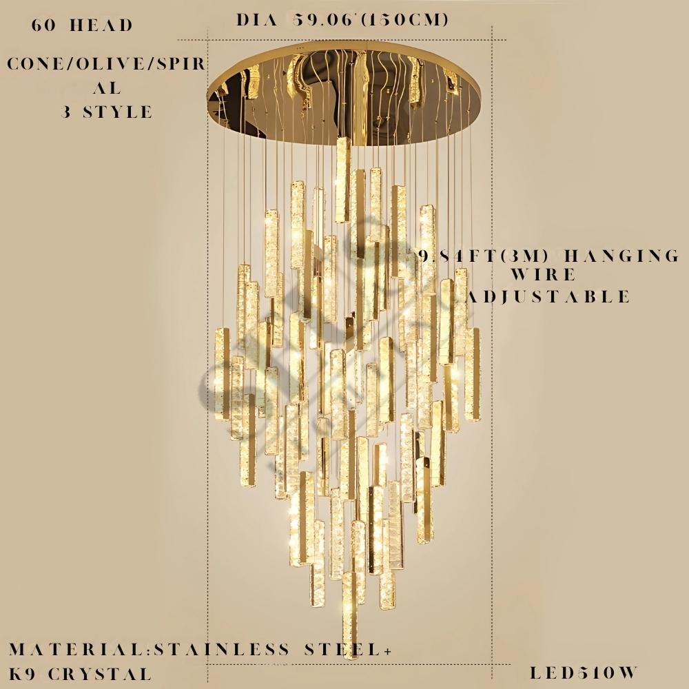 Aten Crystal Staircase Chandelier for high ceiling staircase and foyer lighting
