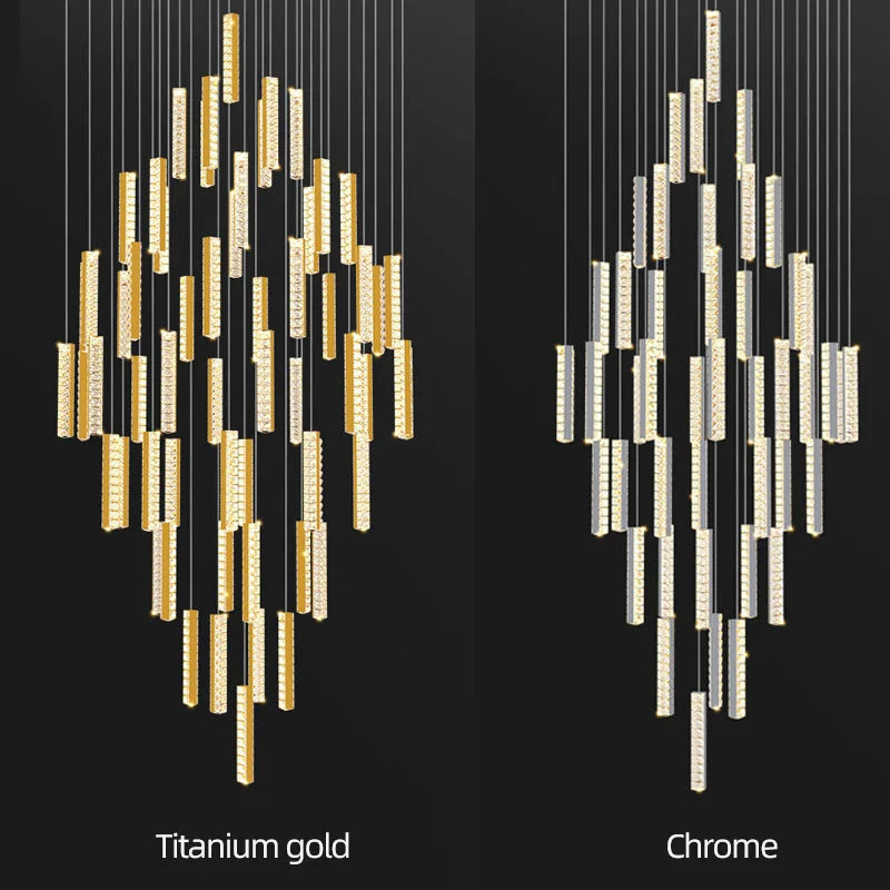 Aten Crystal Staircase Chandelier for high ceiling staircase and foyer lighting